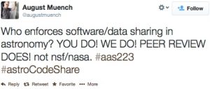 Who enforces software/data sharing in astronomy? YOU DO! WE DO! PEER REVIEW DOES! not snf/nasa #aas223 #astroCodeShare
